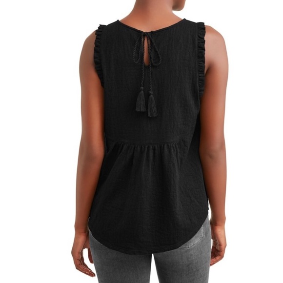 TIME AND TRU Women's Ruffle Sleeveless Black Tank Top Size Medium - Picture 9 of 10